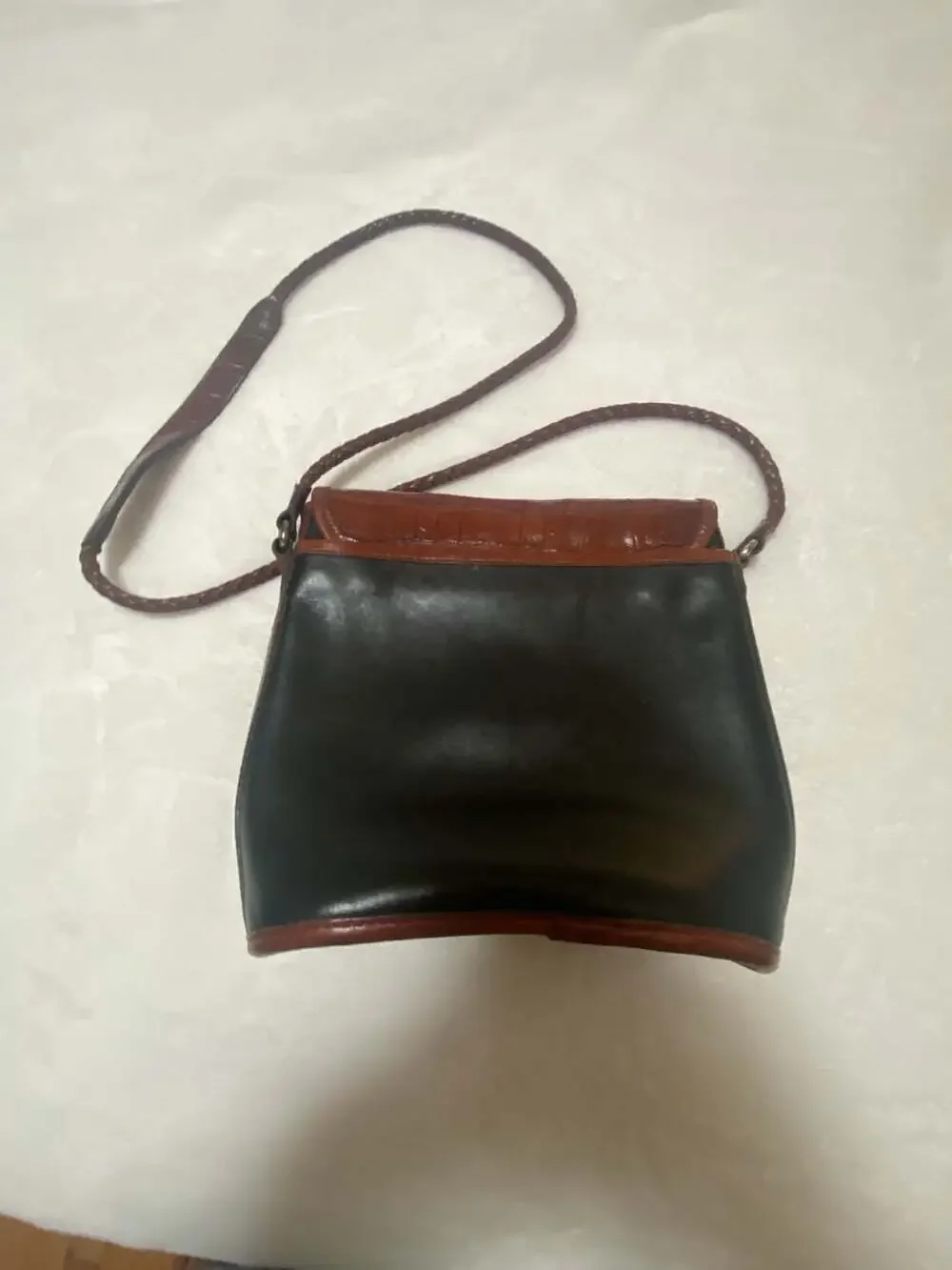 Vintage Brighton Melanie Leather Crossbody Bucket Bag in Black and Brown Croc